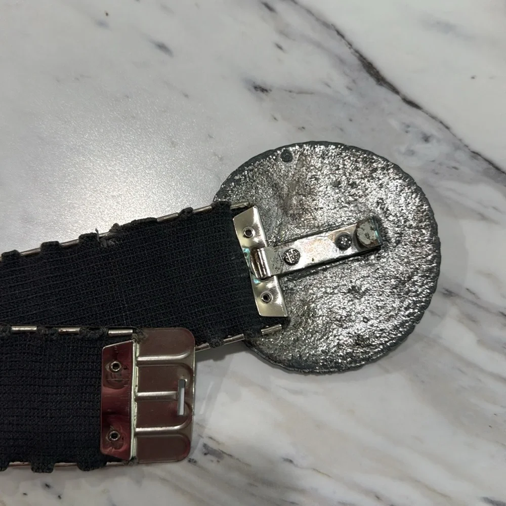 Vtg Belt Silver Metal Snake Fish Scale Disco Retro Elastic Stretch Slinky‎ Shiny